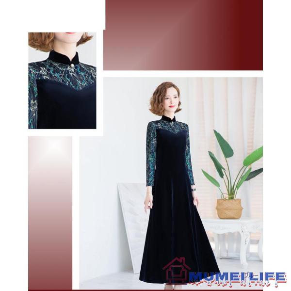 ベロア チャイナ風 結婚式ワンピース フォーマルドレス お食事会 両親