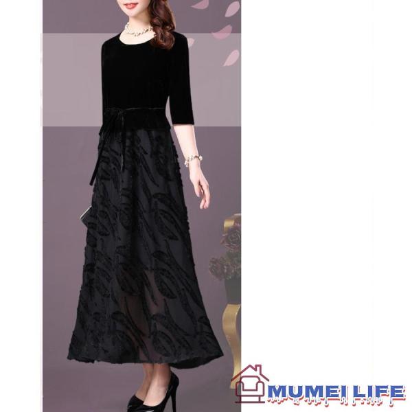 ベロア ロング 結婚式服装 50代 叔母 女性 ワンピース フォーマル