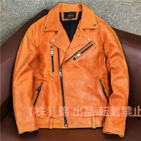 新品推薦★カウハイド スタンダードスタイル ダブルライダース レザージャケット ブラウン株式会社錦 タンニンなめし 染料仕上げ 牛革