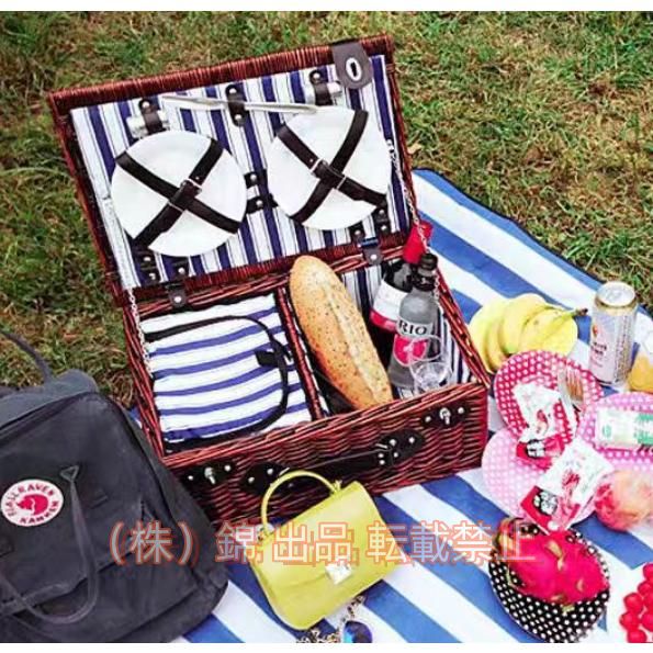 ピクニックバスケット籐ポータブル屋外ピクニックバスケットカトラリー断熱材付き編まれたバスケット株式会社錦カバー付きキャンプピクニックバスケット2-4人