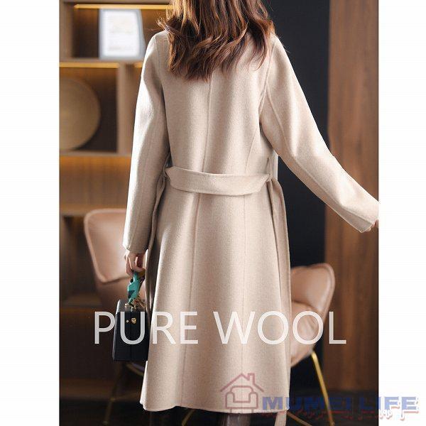 上品ロングコート　ウール100% リバーコート　ダブルフェイスコート　一枚仕立て　パイピング　でかポケット　前開き　大人 上品ロングコート ウール100% リバーコート スタンドカラー ウール