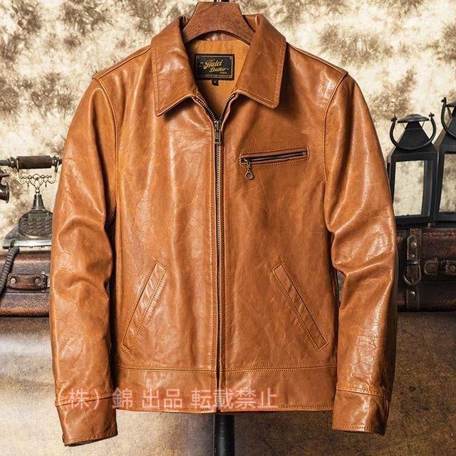 新入荷☆シープスキン 60'sカフェレーサー シングルライダース レザージャケット キャメルブラウン 株式会社錦オイルレザー 牛革