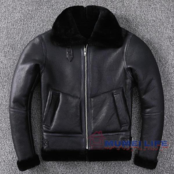 》クラシックb3フライトスーツへのオマージュ ファー一体型オリジナルエコラムウールメンズ株式会社錦本革レトロファージャケット《