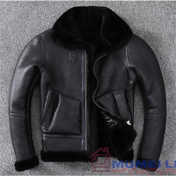 》クラシックb3フライトスーツへのオマージュ ファー一体型オリジナルエコラムウールメンズ株式会社錦本革レトロファージャケット《