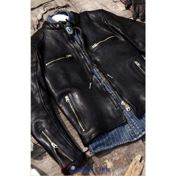超人気☆1.2mm 30'sスタイル シングルライダース レザージャケット 株式会社錦ブラック トスカーナ植物鞣し革 羊革