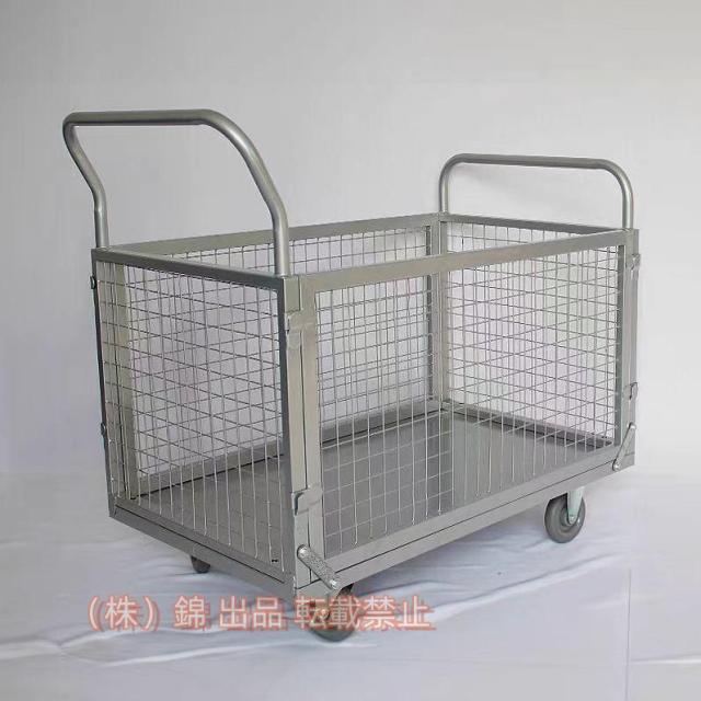 カゴ台車 メッシュ台車 耐荷重300kg 静音台車 ブレーキ付き メッシュかご付き 折りたたみ 運搬車 倉庫 3WAY仕様株式会社錦 (100X60X95cm)