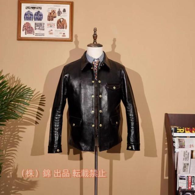 新品 芯ホースハイド 復刻50's ドライビングコート レザージャケット ブラック カーコート株式会社錦 ブレーキマン オイルワックスレザー1.3mm馬革