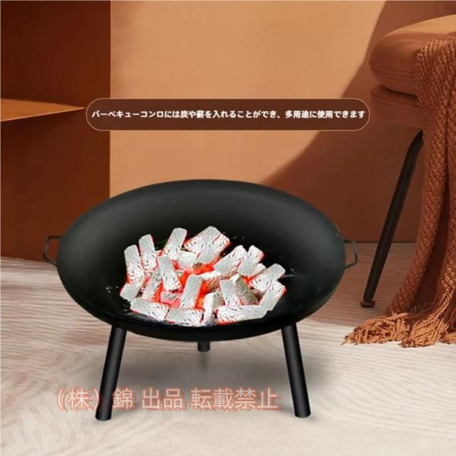 大型丸型ファイヤーピット、屋外薪焚き火鉢、防錆鋳鉄暖炉、株式会社錦裏庭デッキキャンプ場外用、27インチ