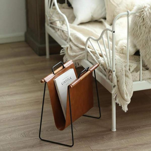 マガジンラック、錬鉄製の木製新聞ラックホームデブリ収納ラックモダンフロアラック研究用革本棚カフェソファマガジンラック (Color : Brown Size : 22*39*40cm マガジンラック、錬鉄製の木製新聞ラックホームデブリ収納ラックモダン