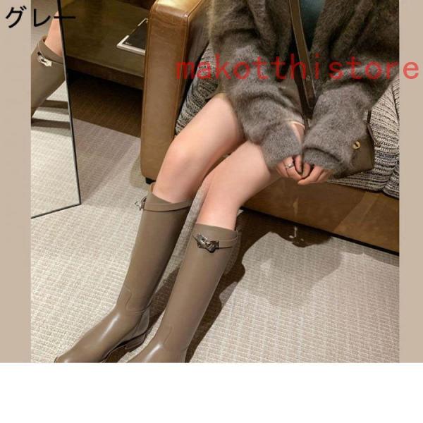 ロングブーツレディースジョッキー本革調高筒靴ロングバレルベルト飾り