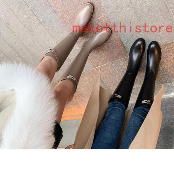 ロングブーツレディースジョッキー本革調高筒靴ロングバレルベルト飾り