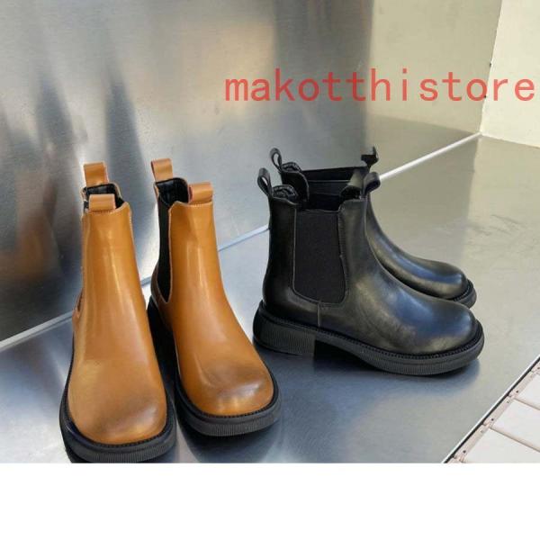 本革 サイドゴアブーツサイドゴアショートブーツ 厚底 レディース