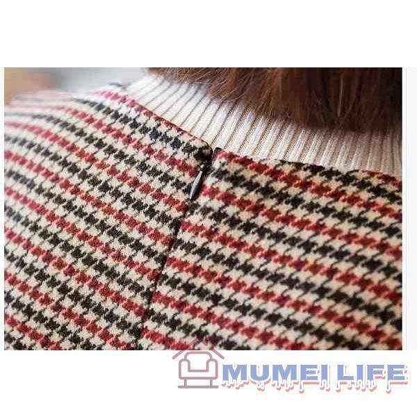 チェックジャンバースカート 千鳥格子 V襟 可愛い ひざ下丈 上品