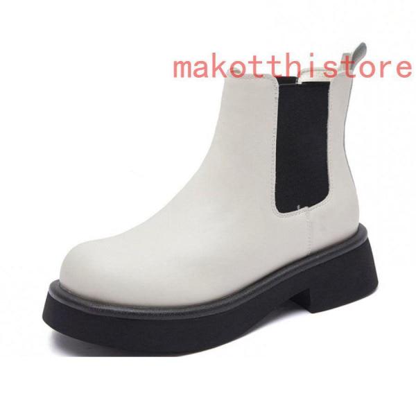 本革サイドゴアブーツサイドゴアショートブーツ厚底レディースラウンド