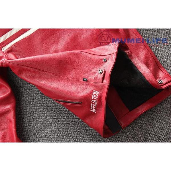 高級感満載！☆赤☆高品質牛革レザージャケット☆スリム立ち襟メンズ