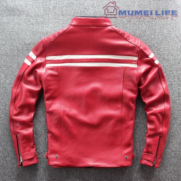 高級感満載！★赤★高品質牛革レザージャケット★スリム立ち襟メンズバイクオートバイト★株式会社錦 ライダース★サイズ選択可★ 高級感満載！☆赤☆高品質牛革レザージャケット☆スリム立ち襟メンズ