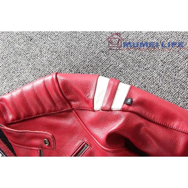 高級感満載！☆赤☆高品質牛革レザージャケット☆スリム立ち襟メンズ