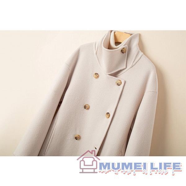 上品ロングコート　ウール100% リバーコート　ダブルフェイスコート　一枚仕立て　パイピング　でかポケット　前開き　大人 上品ロングコート ウール100% リバーコート スタンドカラー ウール