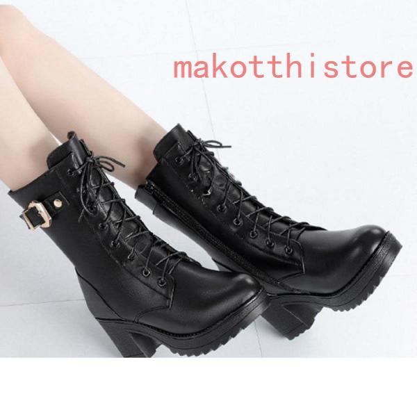 7cm レディース ショートブーツ 厚底 黒 太ヒール レースアップ サイドジッパー ブ 株式会社錦 ロックヒール ウォータドリル 滑り止め 歩きやすい レザー 秋冬 7cm レディース ショートブーツ 厚底 黒 太ヒール レースアップ サイド