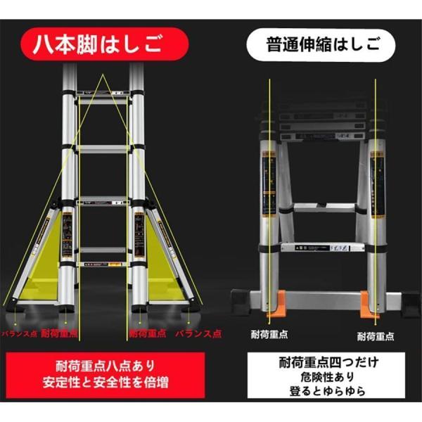 【1.4+1.7ｍ】 ブラック 脚立 はしご 最長1.7ｍ 伸縮はしご 耐荷重150kg アルミ素材 RIKADE