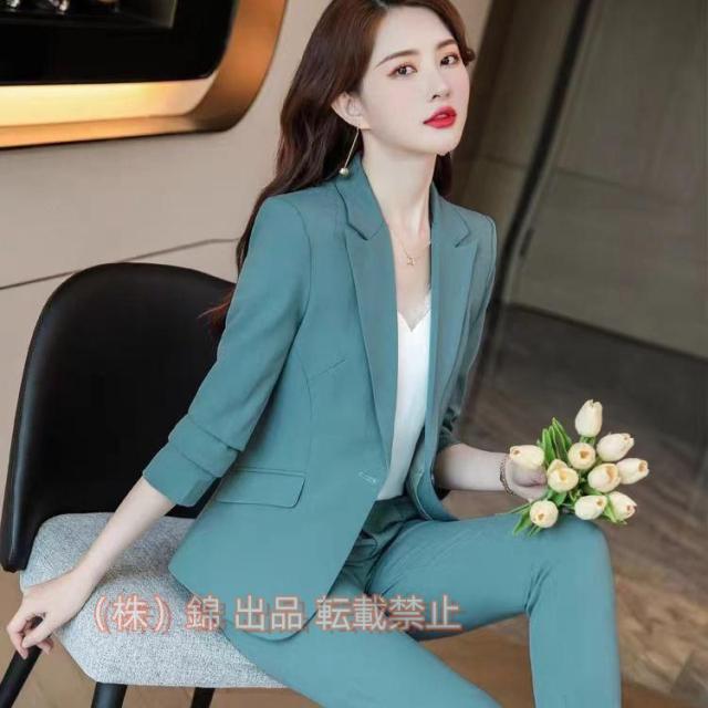 パンツスーツ夏レディースパンツセットジャケット+パンツ冷房対策テーラードジャケットビジネスリクルート株式会社錦ビジネスOLテーラードフォーマル着痩せ上品