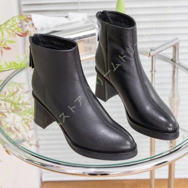 ポインテッドトゥブーツ レディース バックジップ 黒 厚底 ショートブーツ 5.0cmヒール 歩きやすい 疲れない 本革 株式会社錦 柔らかい チャンキーヒール 靴 ポインテッドトゥブーツ レディース バックジップ 黒 厚底 ショート