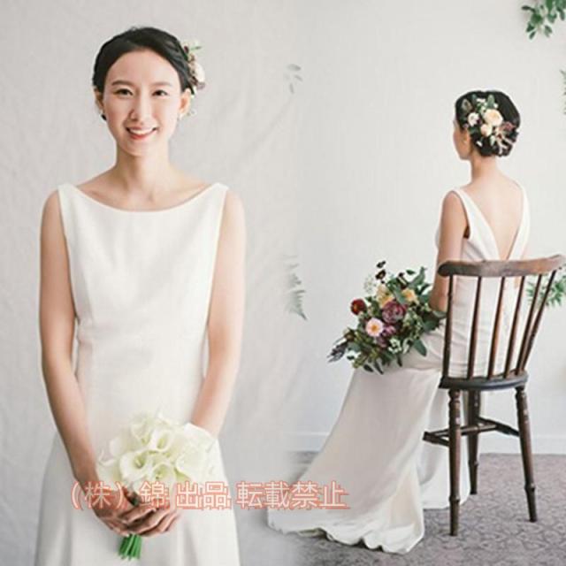 ウェディングドレス結婚式二次会ホワイト花嫁白ワンピースロング丈ドレス披露宴シンプル錦前撮りウエディングドレスAラインドレス袖なしブライダル