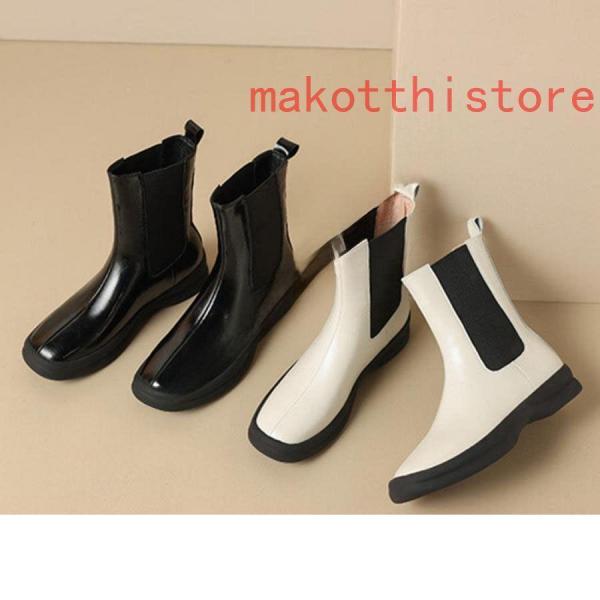 レディース ショートブーツ 本革 サイドゴアブーツ 牛革 ローヒール チェルシーブーツ 錦 厚底 身長アップ アンクルブーツ プラットフォーム レザー 4.5cm