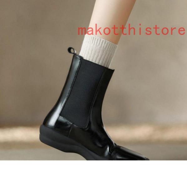 レディース ショートブーツ 本革 サイドゴアブーツ 牛革 ローヒール チェルシーブーツ 錦 厚底 身長アップ アンクルブーツ プラットフォーム レザー 4.5cm