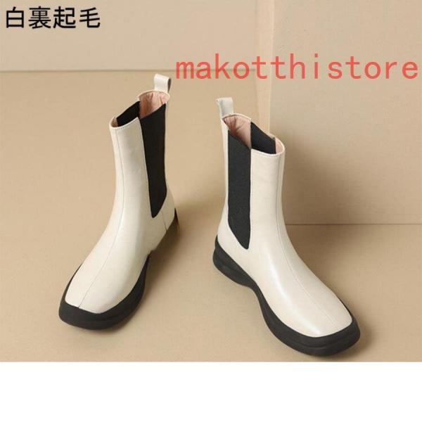 レディース ショートブーツ 本革 サイドゴアブーツ 牛革 ローヒール チェルシーブーツ 錦 厚底 身長アップ アンクルブーツ プラットフォーム レザー 4.5cm