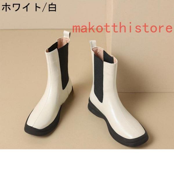レディース ショートブーツ 本革 サイドゴアブーツ 牛革 ローヒール チェルシーブーツ 錦 厚底 身長アップ アンクルブーツ プラットフォーム レザー 4.5cm