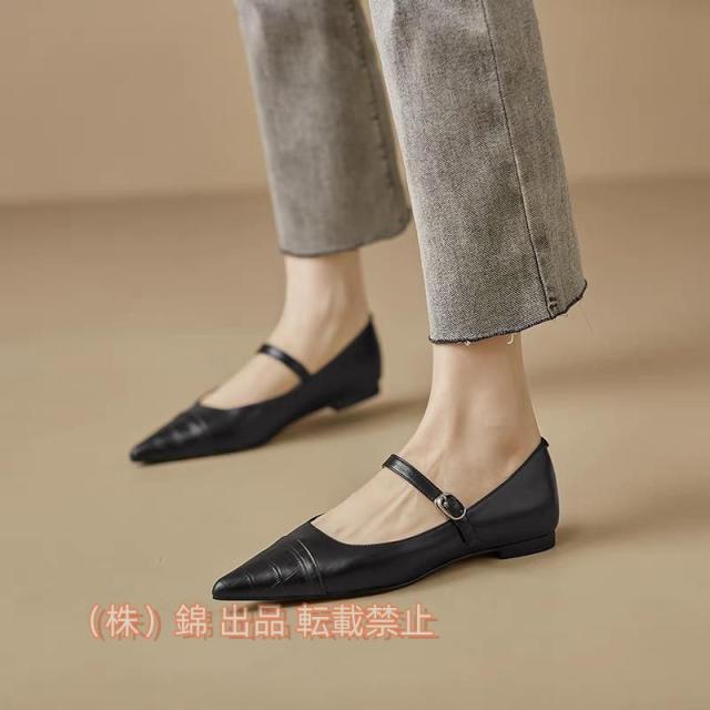 ポインテッドトゥパンプスフラット痛くない1.5cmローヒールストラップパンプス軽量フラットシューズレディース歩きやすい錦ぺたんこぺたんこ靴美脚