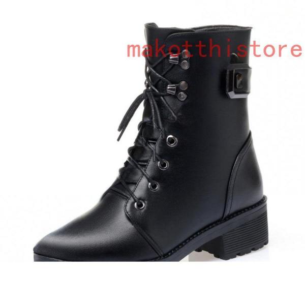 ブーツサイドジッパー本革ローヒールレディース軽量厚底ブーツレース