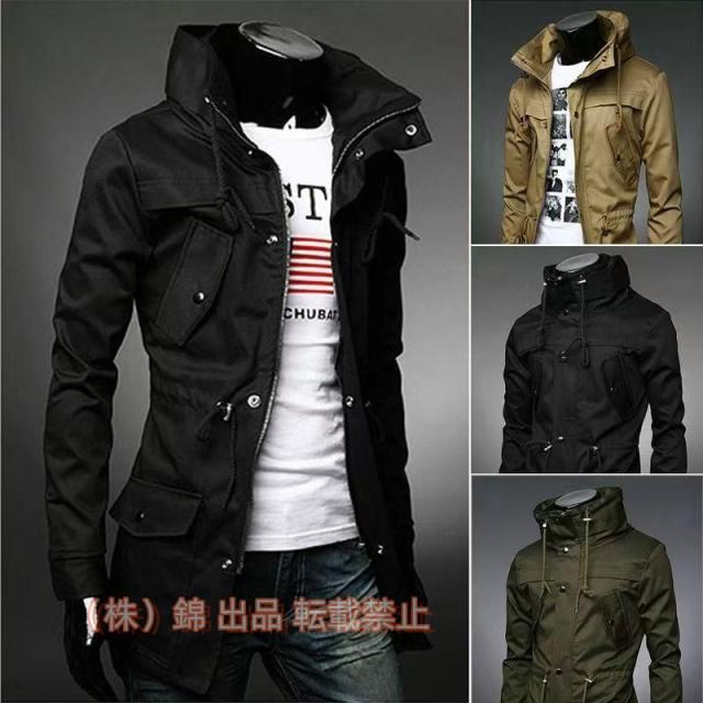 モッズコートメンズミリタリーコートフード付無地カジュアルライトアウターロングコートミドル薄手春株式会社錦ミリタリージャケットスリム細身