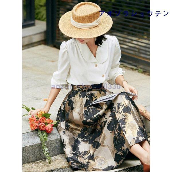 スカート フレアスカート 膝丈 タック ふんわり 花柄 総柄 張り感 ポケット 高級感 ラグジュアリー 株式会社錦 光沢 ゴールド ブラック ベーシック ミセス スカート フレアスカート 膝丈 タック ふんわり 花柄 総柄 張り感