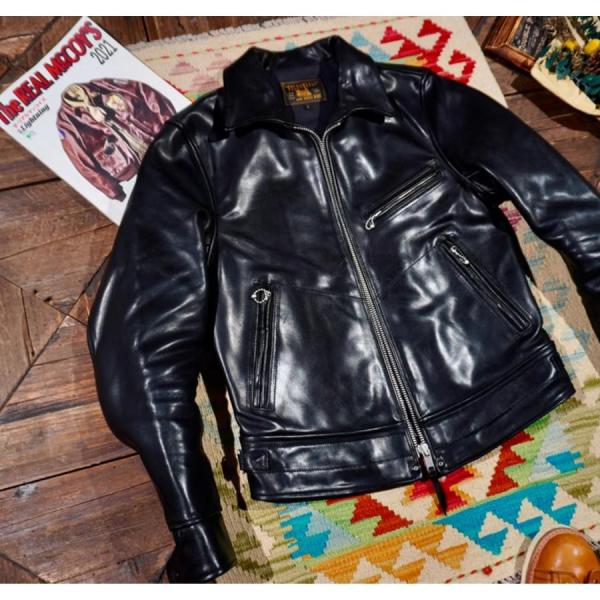 超人気☆1.5mm 茶芯ホースハイド 30'sスタイル シングルライダース レザージャケット ブラック 株式会社錦 トスカーナ植物鞣し革 馬革