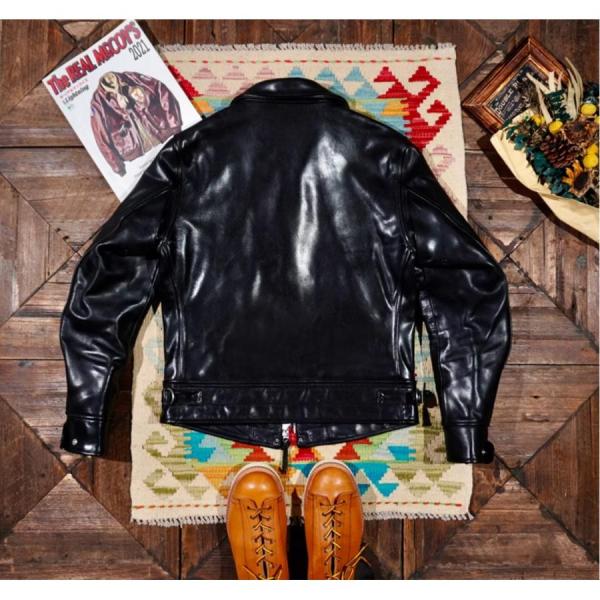 超人気☆1.5mm 茶芯ホースハイド 30'sスタイル シングルライダース レザージャケット ブラック 株式会社錦 トスカーナ植物鞣し革 馬革