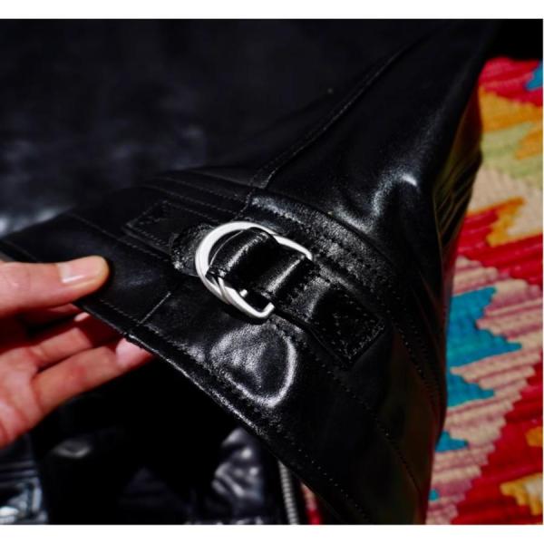 超人気☆1.5mm 茶芯ホースハイド 30'sスタイル シングルライダース レザージャケット ブラック 株式会社錦 トスカーナ植物鞣し革 馬革