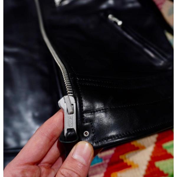 超人気☆1.5mm 茶芯ホースハイド 30'sスタイル シングルライダース レザージャケット ブラック 株式会社錦 トスカーナ植物鞣し革 馬革