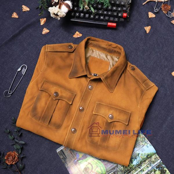 》アメリカンレトロスエードファーストレイヤーシープスキンシャツスエードメンズ本革ジャケットダメージ株式会社錦加工シャツジャケット《