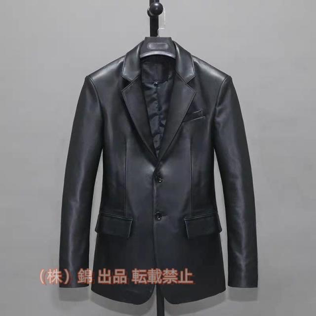 人気新品 ★新品★ブラック★手作り高級羊革 2.0mmメンズスーツ カジュアルビジネスウェア★株式会社錦スリット入りスーツジャケット