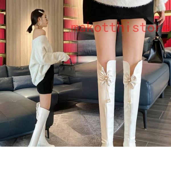 ニーハイブーツレディースハイヒールエンジニアブーツ蝶結びロングブーツシンプルウェッジソールインヒール株式会社錦ストレッチブーツお洒落エレガント ニーハイブーツレディースハイヒールエンジニアブーツ蝶結びロング