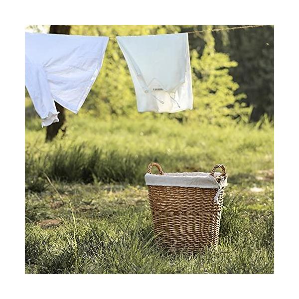 ハンドルと裏地付きVZX籐編みランドリーバスケット、ナチュラル編み