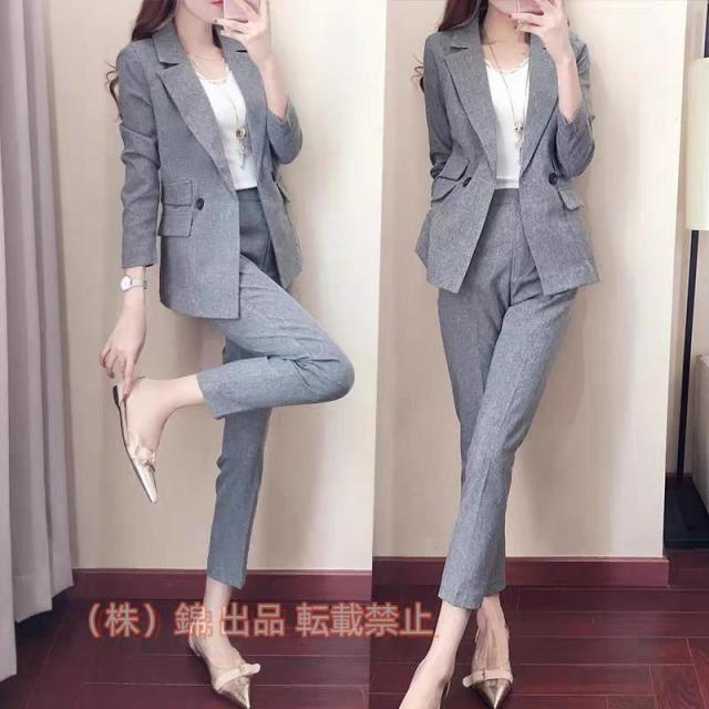 パンツスーツ レディース グレー スーツ フォーマル 通勤 OL 20代 30代 40代 カジュアルスーツ 株式会社錦入学式 卒業式 2点セット スーツ 春 秋