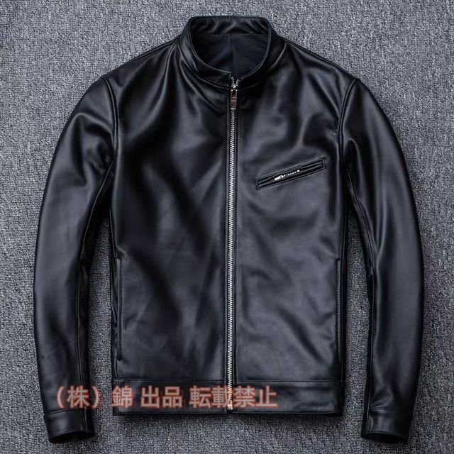 新品登場★シープスキン スタンドカラー シングルライダース レザージャケット 株式会社錦 ブラック イタリアンレザー ラム 羊革