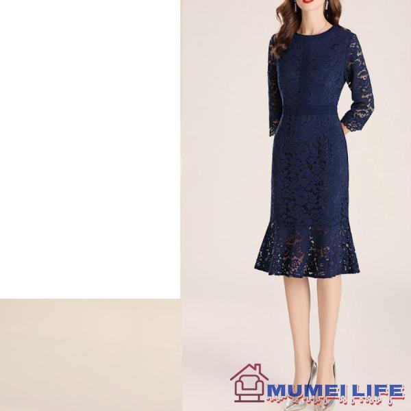 マーメイド ネイビー 総レース 結婚式ワンピース お食事会 両親