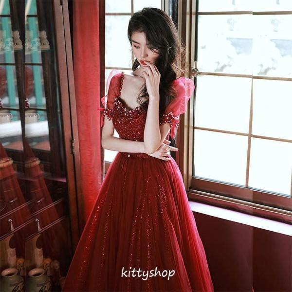結婚式ドレス二次会ドレスワイン赤ゲストドレスビーズイブニング 結婚式ドレス二次会ドレスワイン赤ゲストドレスビーズイブニング