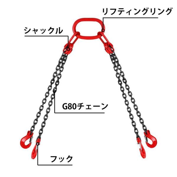 チェーンスリング 4本吊り 1.5m 3T G80合金鋼 株式会社錦 吊り具 チェーンブロック チェーンフック 耐摩耗性 高温耐性 吊りクランプ 直径8mm レッド