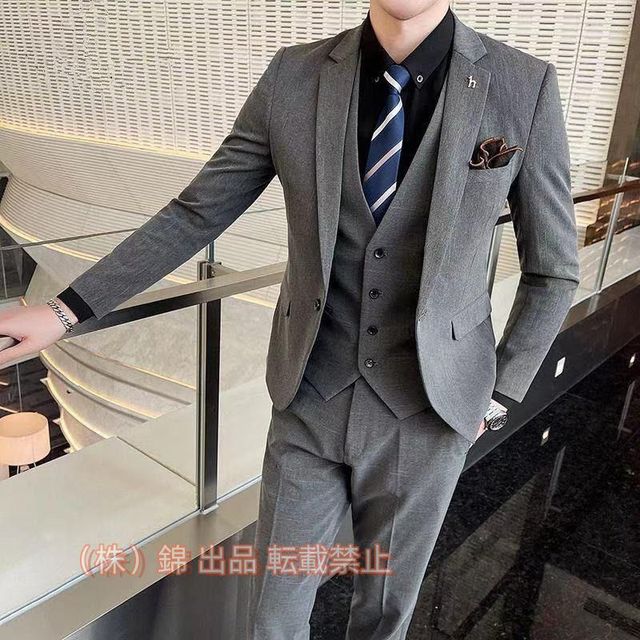 メンズ スーリピーススーツ 三点セット チェック柄 ビジネススーツ スーツ セットアップ スリム きれいめ 株式会社錦忘年会 結婚式