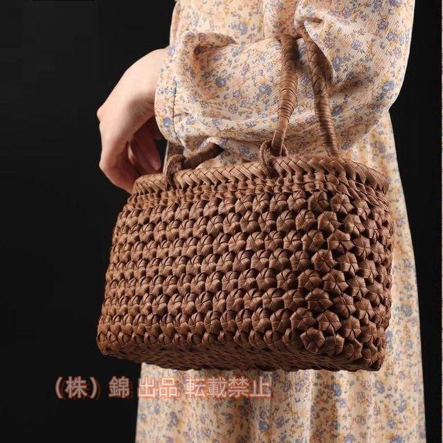 職人手作り 六角花編み 山葡萄かごバッグ 綿麻内布付き 山ぶどう 高級